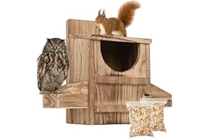 Tcatec Screech Owl House, Large Wooden Owl Nesting Box Rustic Big Birdhouse Squirrel Shelter Outside Hanging Nesting House wi