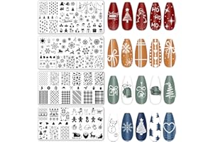 JarThenaAMCS 4Pcs Christmas Nail Plates Stamping Set Xmas Tree Snowflake Snowman Stamp Templates Nail Art Plates for Winter DIY Print Manicure Salon Design Gift