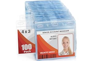Mifflin-USA Card Protector (4x3 Inch, Clear, Bulk 100 Pack) Quick Load Horizontal No Zipper Name ID Badge Holder