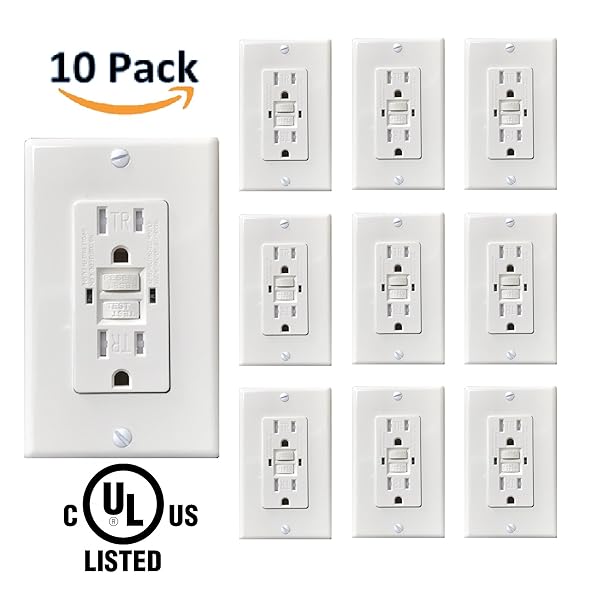 Teklectric - GFCI Receptacle 15A 125V Tamper Resistant + Wall Plate - GFCI Outlet 15 AMP 125 VOLT Grounded Tamper Resistant Wall Plate Included [10 PACK]