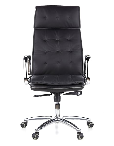 hjh OFFICE 600920 Chefsessel Bürostuhl Villa 20 Nappaleder Schwarz Büro-Sessel mit hoher Rückenlehne