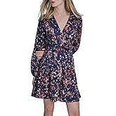 BCBG Womens Balloon Sleeve V-Neck Ruffle Trim A-line Mini Dress