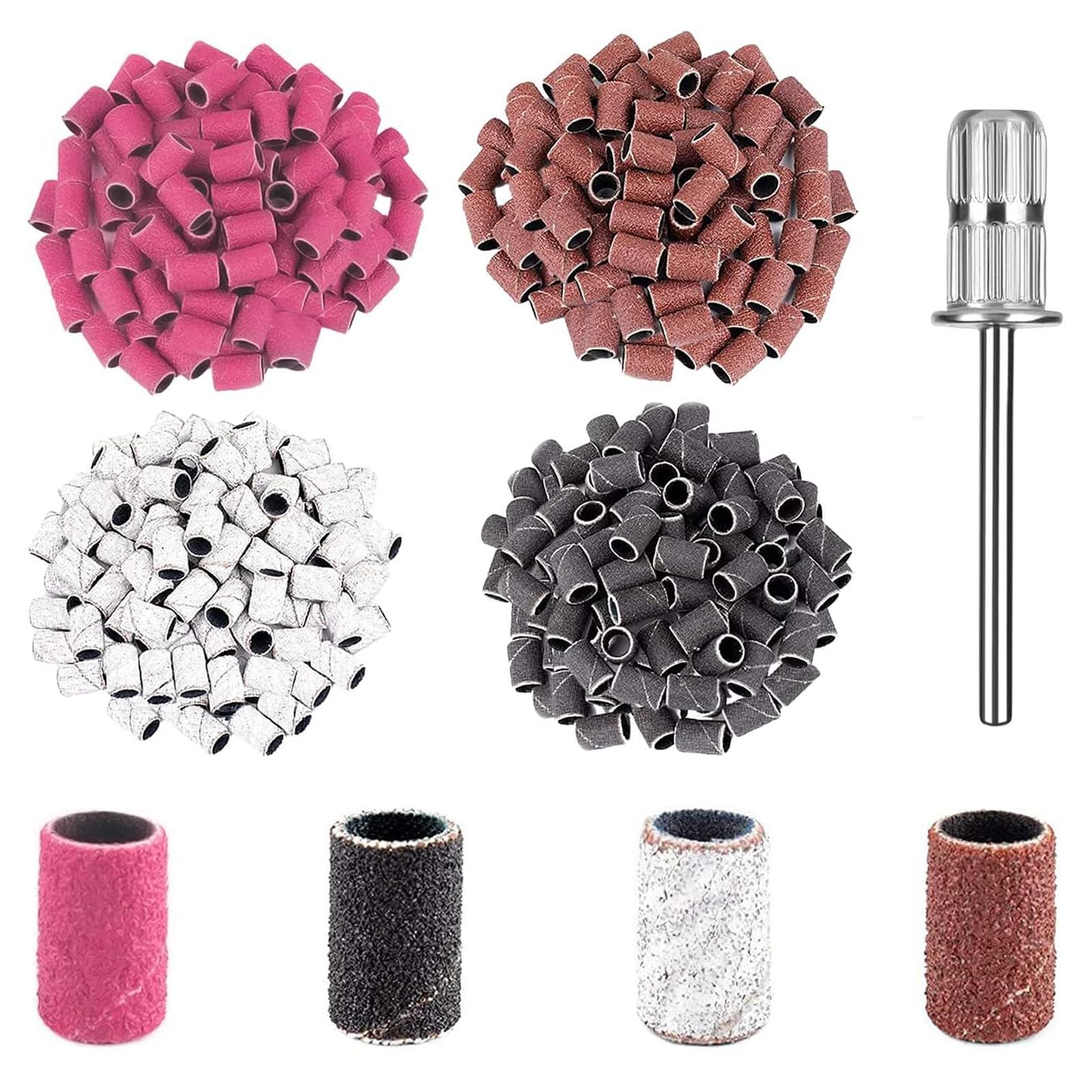 XIATIAN 221Pcs Nail Sanding Bands for Nail Drill, Coarse Fine Sanding Bands 80#120#180#240# Grit Nail Sanding Band with 1Pcs 3/32” Nail Drills Bit for Electric Nails Drill Art Manicure Pedicure