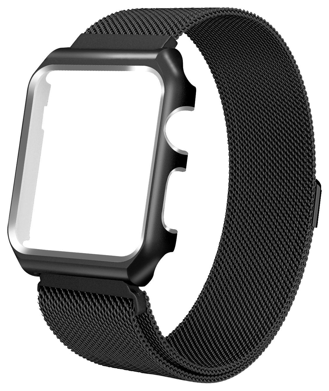 Aifulo Apple Watch Band 42mm, Adjustment Milanese Loop Stainless Steel Mesh Magnetic Replacement Wrist Band with Metal Protective Case for Apple Watch 42mm Series 1 Series 2 Series 3 - Black
