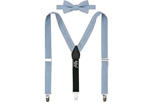 BELLUNO Solid Pre-tied Bow Tie and Suspenders Set for Boys and Youths Events, Parties, Wedding, Cotton and Linen