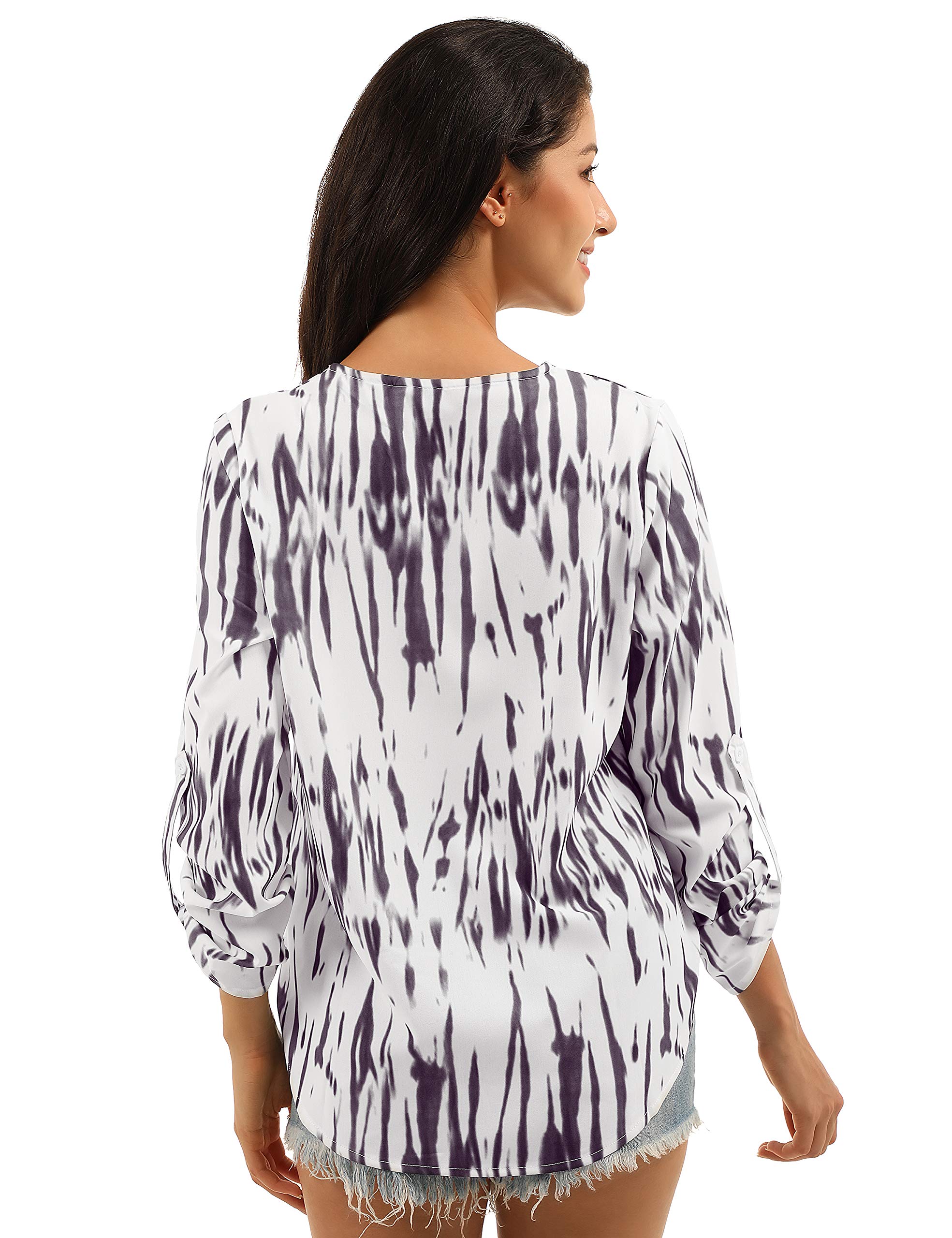 BMJL Women\'s Tie Dye Shirt V Neck Long Sleeve Tops Cute Oversized Blouse Floral Tees（Medium，Tie dye）