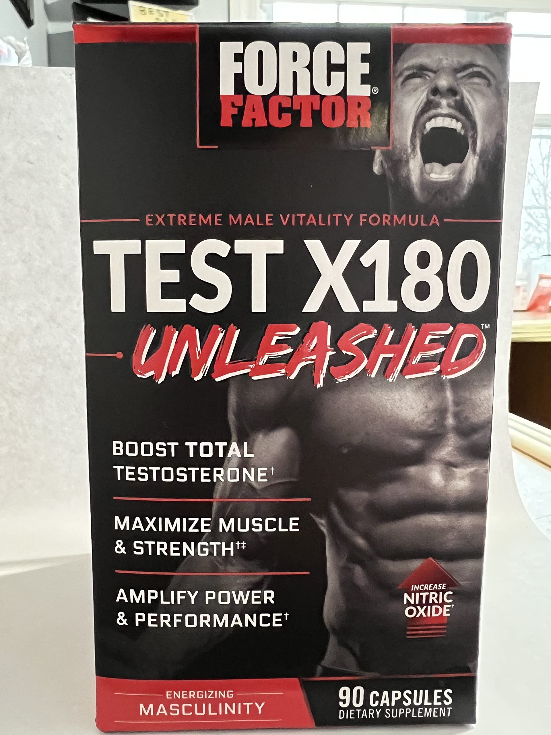 FORCE FACTOR Test X180 Unleashed Testosterone Booster for Men to Build Muscle, Increase Strength, and Improve Performance, Testosterone Supplement for Men’s Health, 90 Capsules