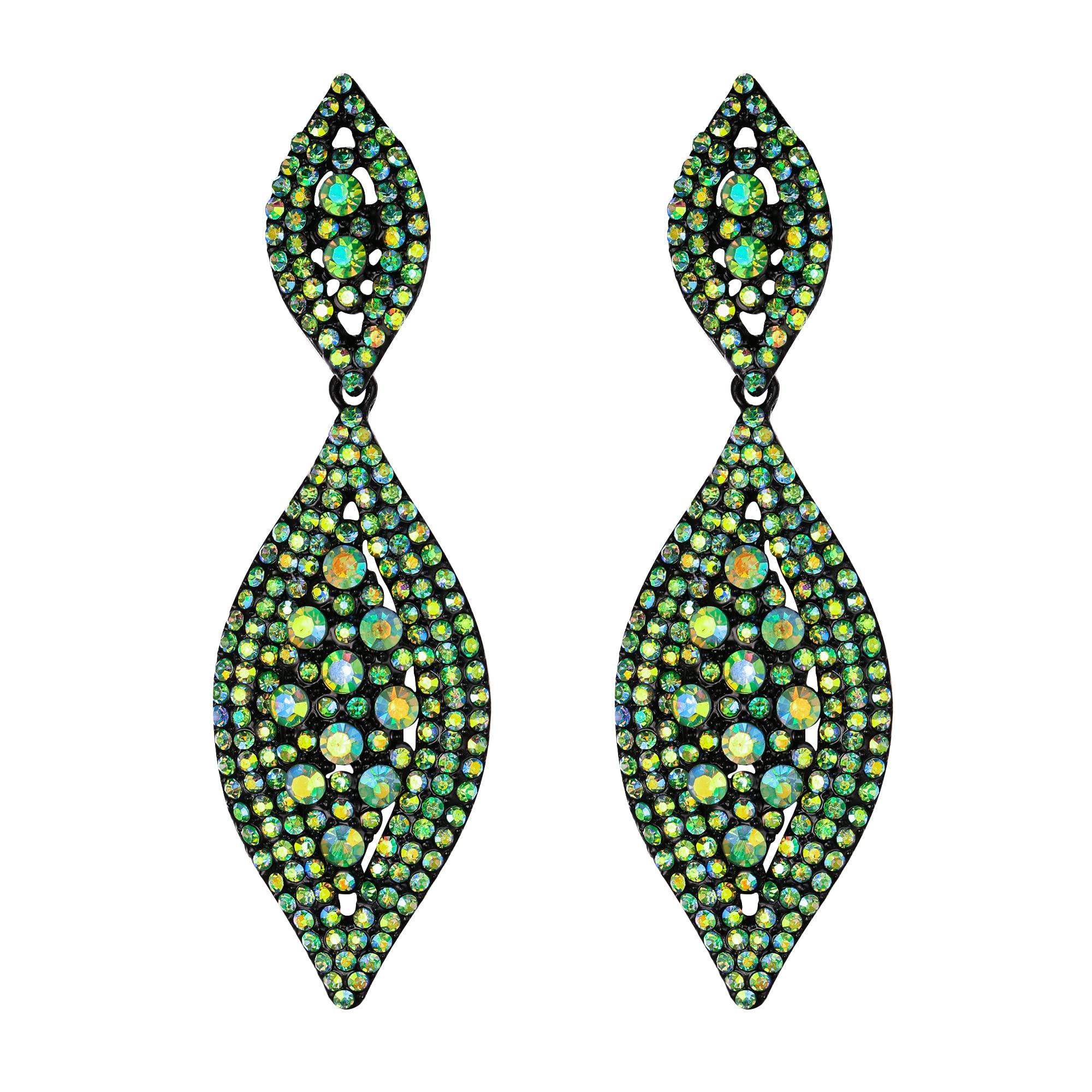 EVER FAITH Light Green Earrings Sparkly Crystal Teardrop Statement Drop Dangle Pierced Earring for Women Costume Jewellery Black-Tone