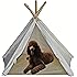 Golden Spearhead Cotton Canvas Teepee for Pets, with Window, Anti-Slip Floor, Washable, 30-inch high from floor to top of poles, 37-inch diameter, Foldable Tent; Super Stable, 5 Sides