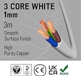 Primes DIY 3 Core White 3183Y Flexible PVC Mains Cable BASEC Approved 1mm 3m view 2