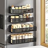 SONGMICS Strong Magnetic Spice Rack for Refrigerator, Set of 4, 2 Large and 2 Small Kichen Magnetic Shelves for Microwave, Washing Machine, Spice Organizers, No Drilling Needed, Ink Black UKCS061B01