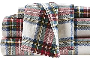 Comfort Spaces Cotton Flannel Breathable Warm Deep Pocket Sheets with Pillow Case Bedding, Queen, Red Plaid Scottish Plaid 4 Piece
