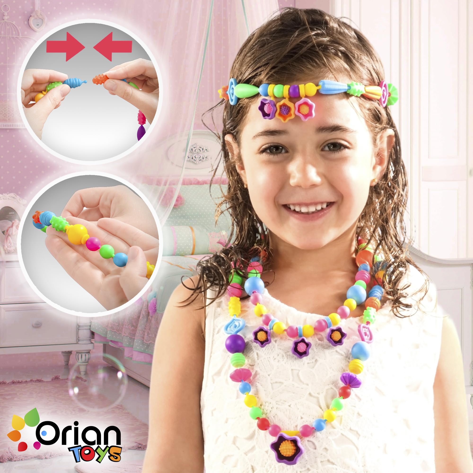 Orian Pop Beads Jewelry Making Kit for Girls, 550+ Piece Set for Girls Ages 3 and Up,Colorful Snap Beads,Bracelet,Necklaces and Rings Unicorn Gift Bag