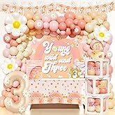 Hombae Young Wild and Three Party Decorations, Groovy 3rd Birthday Decorations for Girls, Daisy Boho Hippie Themed Third Party Supplies Backdrop Balloon Banner Tablecloth Crown for 3 Year Old Girl