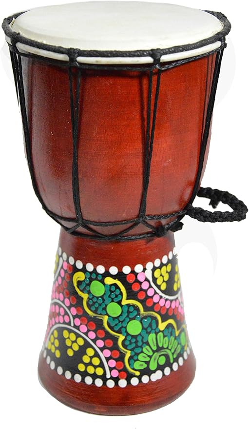 9.5" DJEMBE DRUM BONGO HAND CARVED AFRICAN ABORIGINAL DOT ART DESIGN