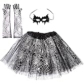 traderplus Women Halloween Spider Web Tutu Skirt Party Dress with Masquerade Mask & Lace Long Gloves