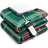 Electric Blanket Heated Throw, Soft Flannel 50"x60" Plaid Heating Blanket with 8 Hours Auto Off 10 Fast Heating Levels Machine Washable Sherpa Heated Blanket with Overheating Protection