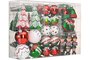 DECOR BY HANNAH DecorbyHannah Christmas Ornaments Set,120ct Shatterproof Red Green White Elf Theme Christmas Tree Ornaments Bulk with Small Tree, Assorted Decorative Hanging Ball Ornaments for Xmas Tree Decorations