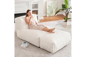Homguava Bean Bag Chairs Lounger Chair Large Beanbag Chair for Adults Bean Bag Sofa with Memory Filled for Bedroom, Living Room or Balcony (White, Large)
