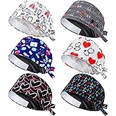 Maiteenly Valentines Satin Lined Scrub Caps Women Bouffant Nursing Hats with Button and Sweatband Adjustable Working Hat