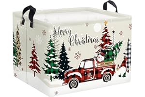 Clastyle Large Plaid Truck Christmas Tree Basket Snowman Gnome Merry Christmas Gift Basket Kid Leopard Spots Snowflate Book Shelf Basket Rectangle Toy Clothes Nursery Storage Cube