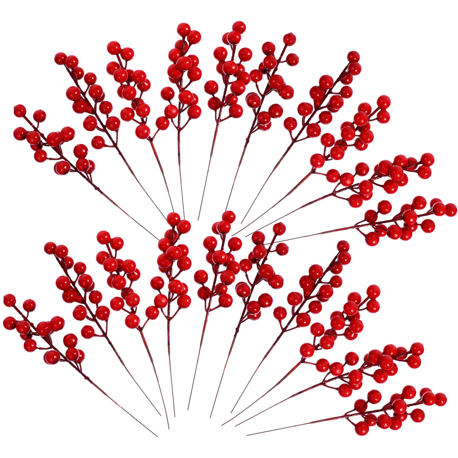 NUOBESTY 20pcs Artificial Red Berry Picks Christmas Burgundy Holly Berry Picks Floral Twig Stems for DIY Xmas Tree Decorations Crafts Wedding Party