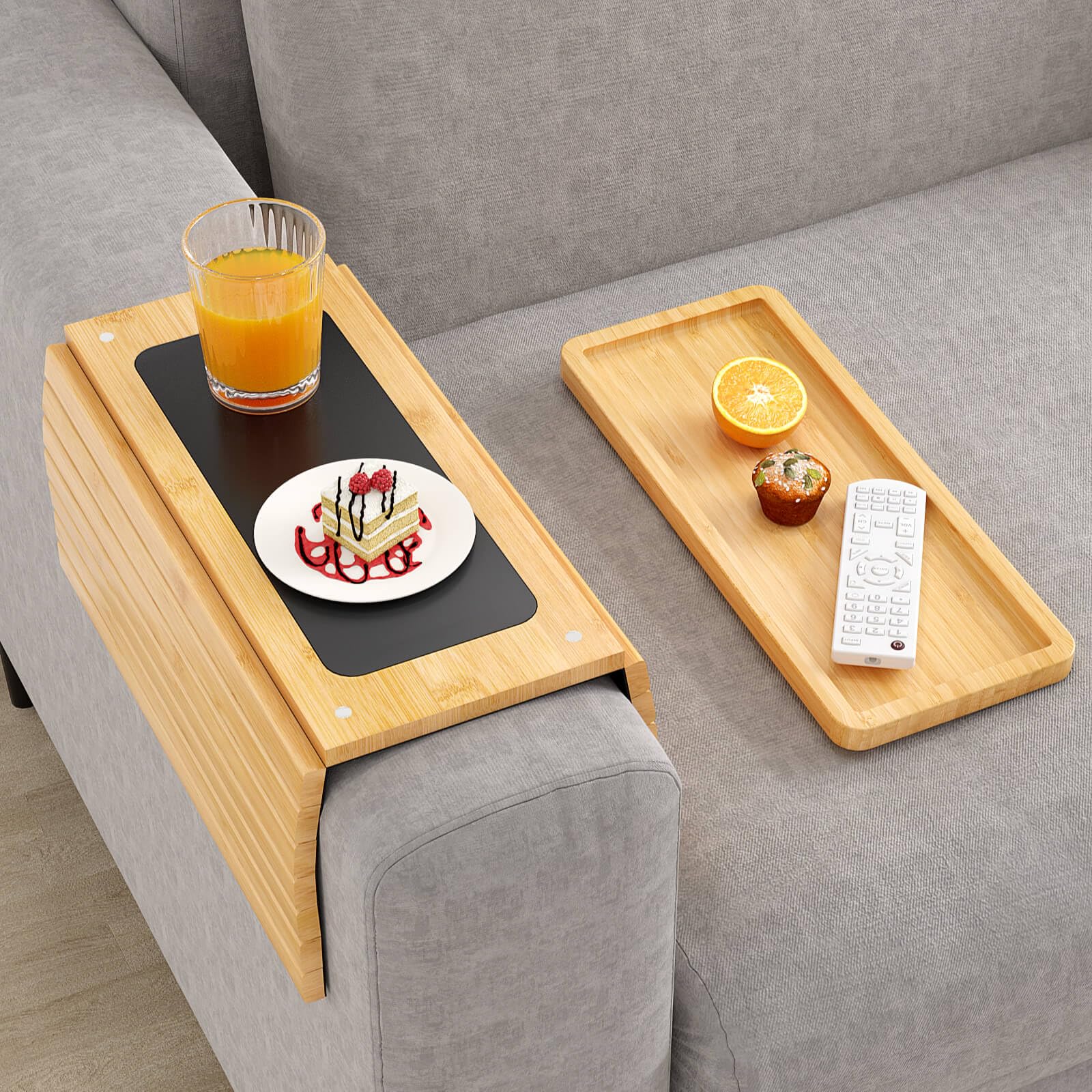 Couch Cup Holder Tray Bamboo Couch Arm Tray With Swivel Cup