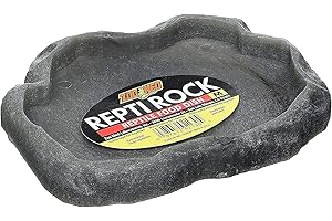 Zoo Med Reptile Rock Food Dish, Medium, 7.25"l x 6"w x 0.75"h, Colors may vary Black