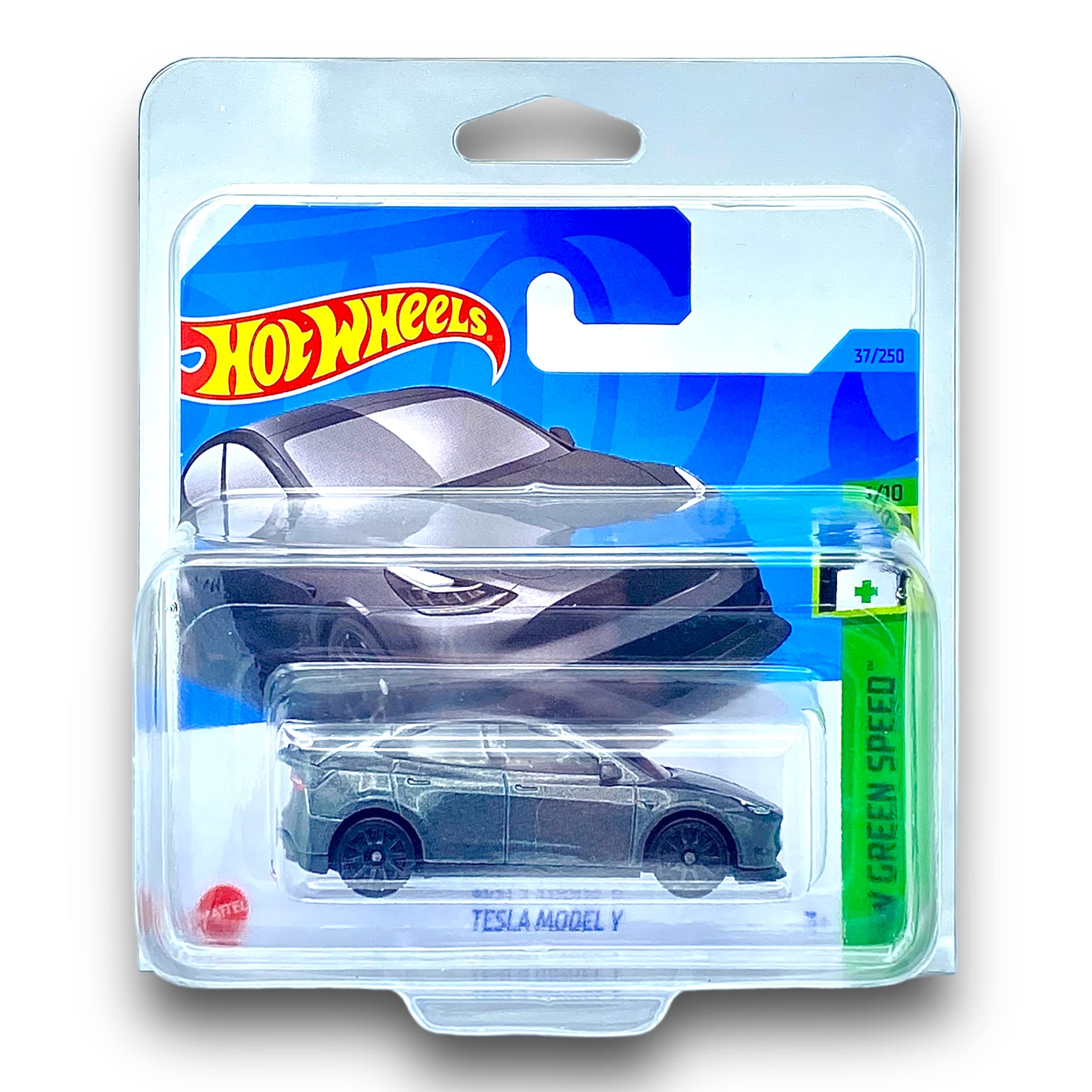 Hot Wheels Tesla Model Y (Dark Metallic Silver) 1/10 HW Green Speed - 2023-37/250(Short Card) - COMES IN A KLAS CAR KEEPER PROTECTIVE COLLECTORS CASE - HKK20