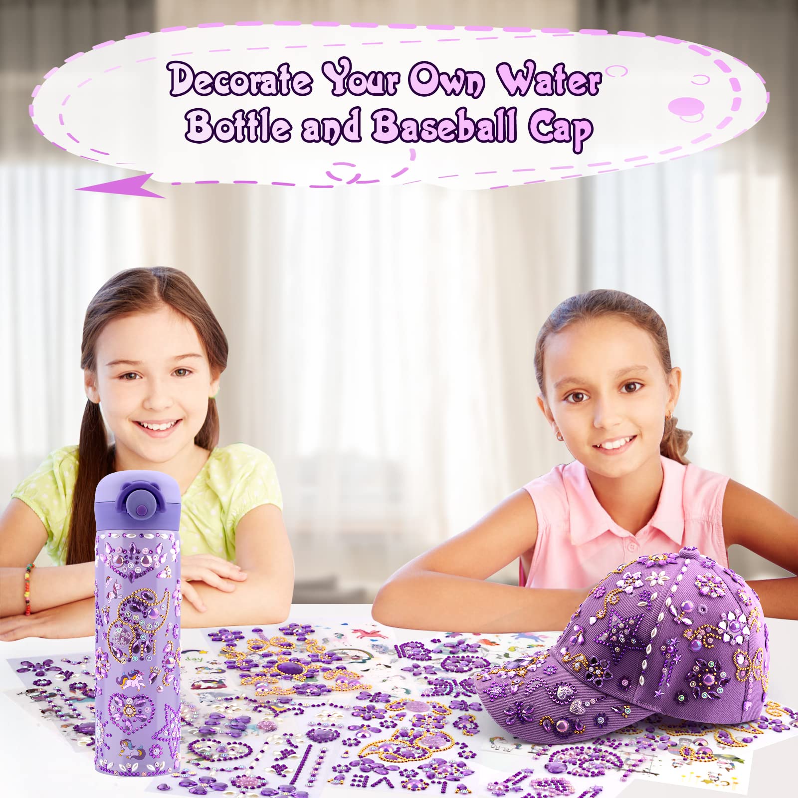 Coosilion Gifts for Kids 4 5 6 7 8 9 10 12 Years Old-Decorate Your Own Water Bottle Baseball Cap with Cute Stickers, Birthday Gifts for Girls, DIY Arts & Crafts, School Supplies for Girls
