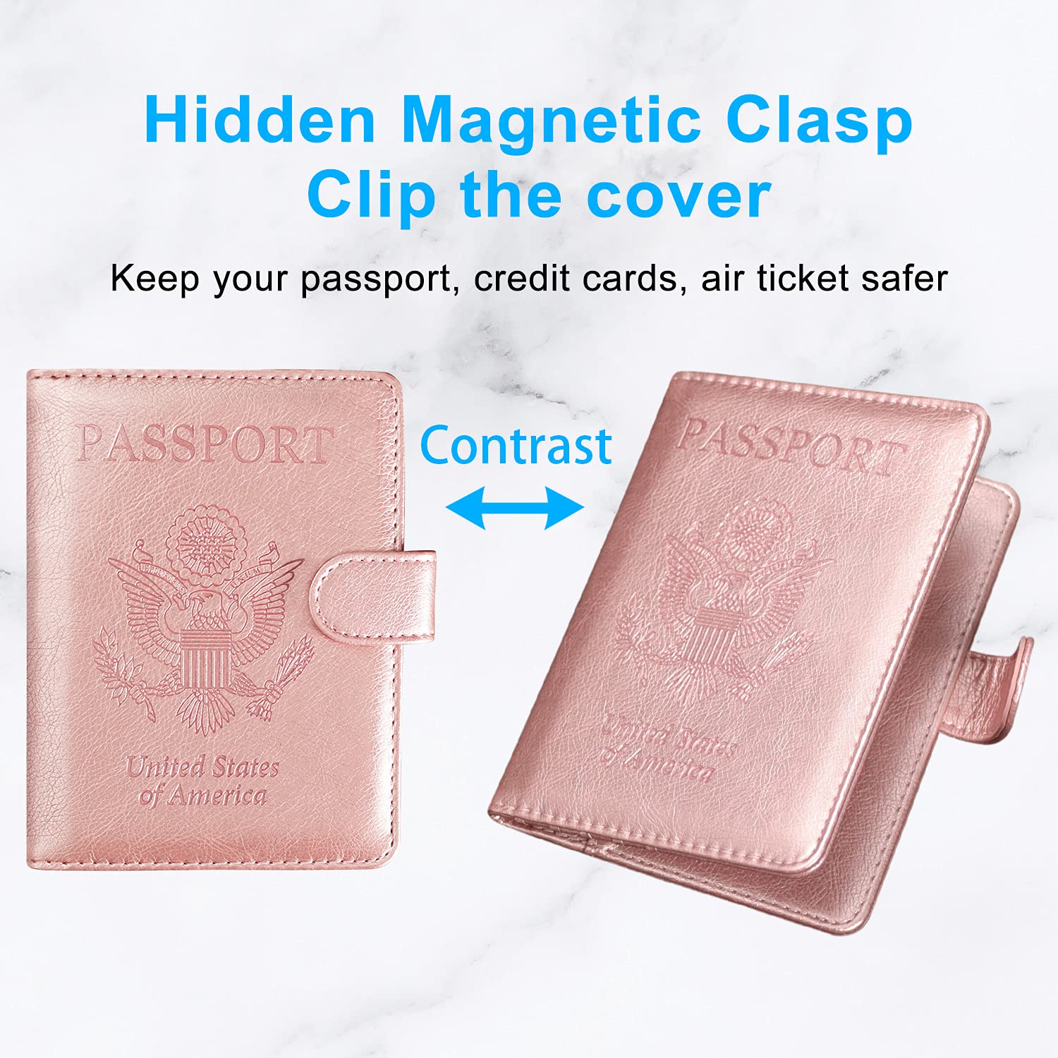 ACdream Passport and Vaccine Card Holder Combo, Cover Case with CDC Vaccination Card Slot, Leather Travel Documents Organizer Protector, with RFID Blocking, for Women and Men, Rose Gold
