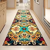Washable Corridor Runner Rug, Non-Slip Vintage Hallway Rug Runner with Upgrade Rubber Backing, Stain Resistant Faux Wool Distressed Carpet for Bedroom Kitchen Laundry Corridor Balcony (110" x 27.5")