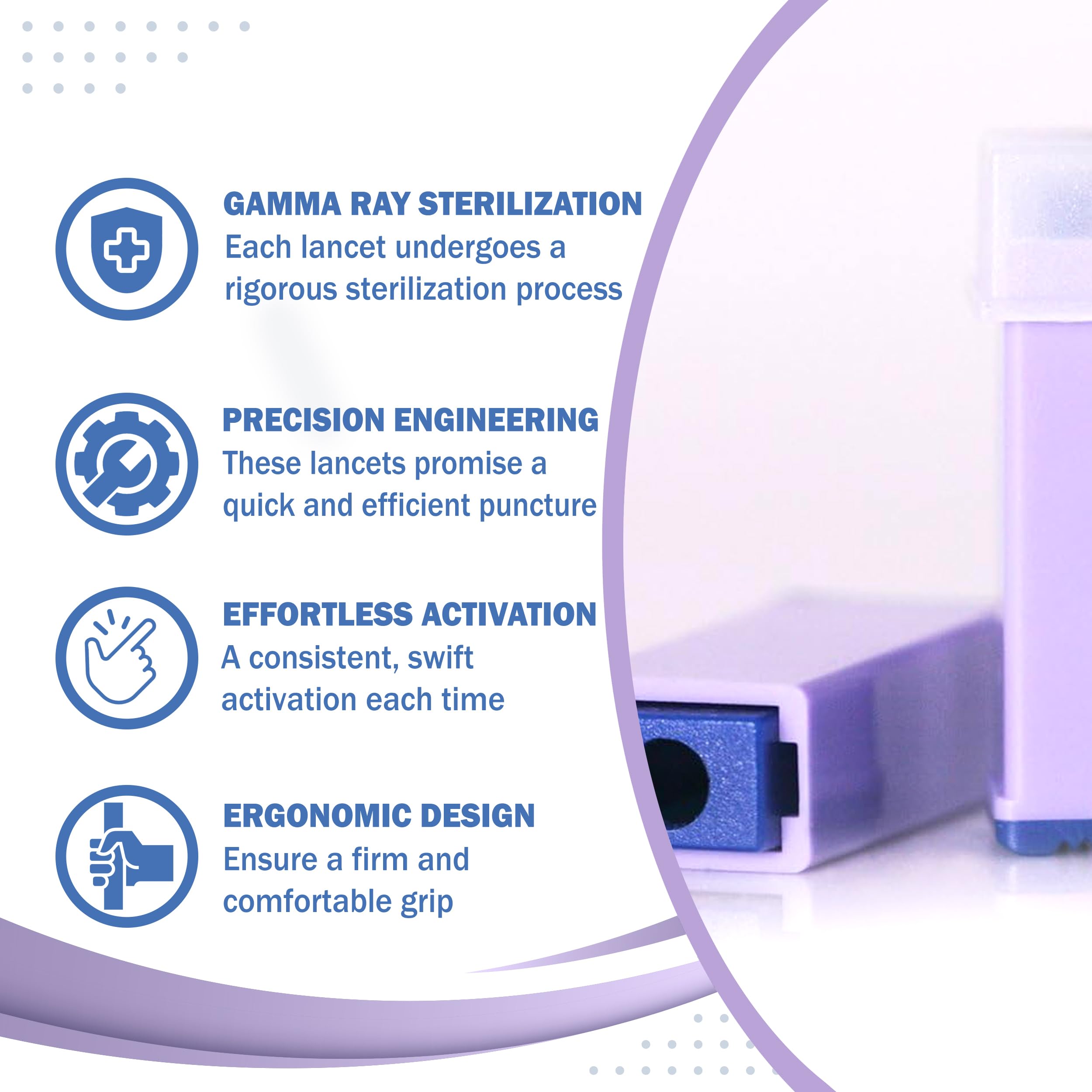 Medt - Pressure Activated Safety Lancets (28G x 1.8mm) - Gamma Ray Sterilized, Ideal for Blood Testing, Single Use and Gentle for Comfortable Testing - Pack of 100