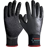 KAYGO Waterproof Work Gloves for Men and Women, Rubber Coated Non-slip Working Gloves for Garden, Outdoor Construction,KG150,Black,S