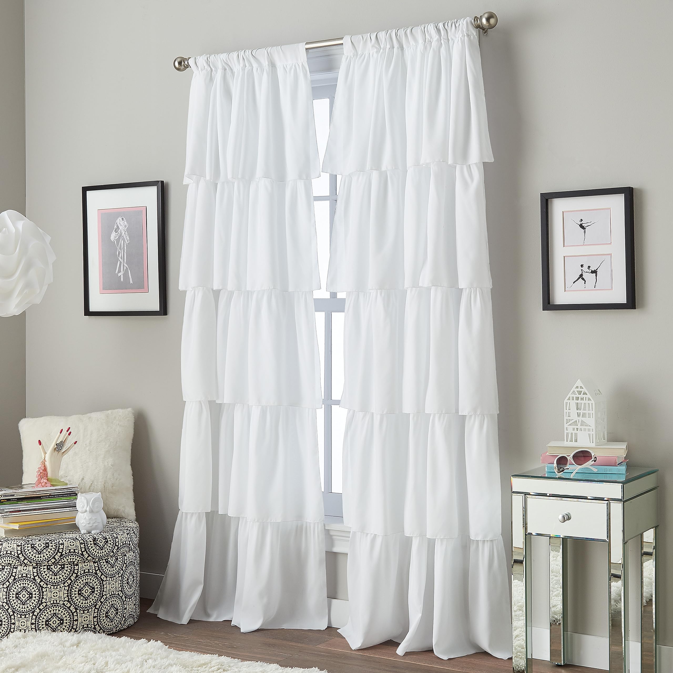 Curtainworks Flounced Curtain Panel, 84-inch, White,1Q82460GWT