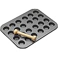 MasterClass Non Stick Mini Tart Tins with Pastry Tamper, 24 Hole Mini Tart Tray, Robust 1 mm Thick Carbon Steel, 35 x 27cm (14 x 11''), Grey