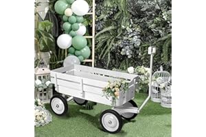 HDYEGIOU All-Terrain Cargo Wagon - White Flower Girl Wagon Pull Along with Removable Wooden Side Panels, Big Tires and Wide Grip Handle for Weddings, 33' L x 15.7' W x 19.6' H