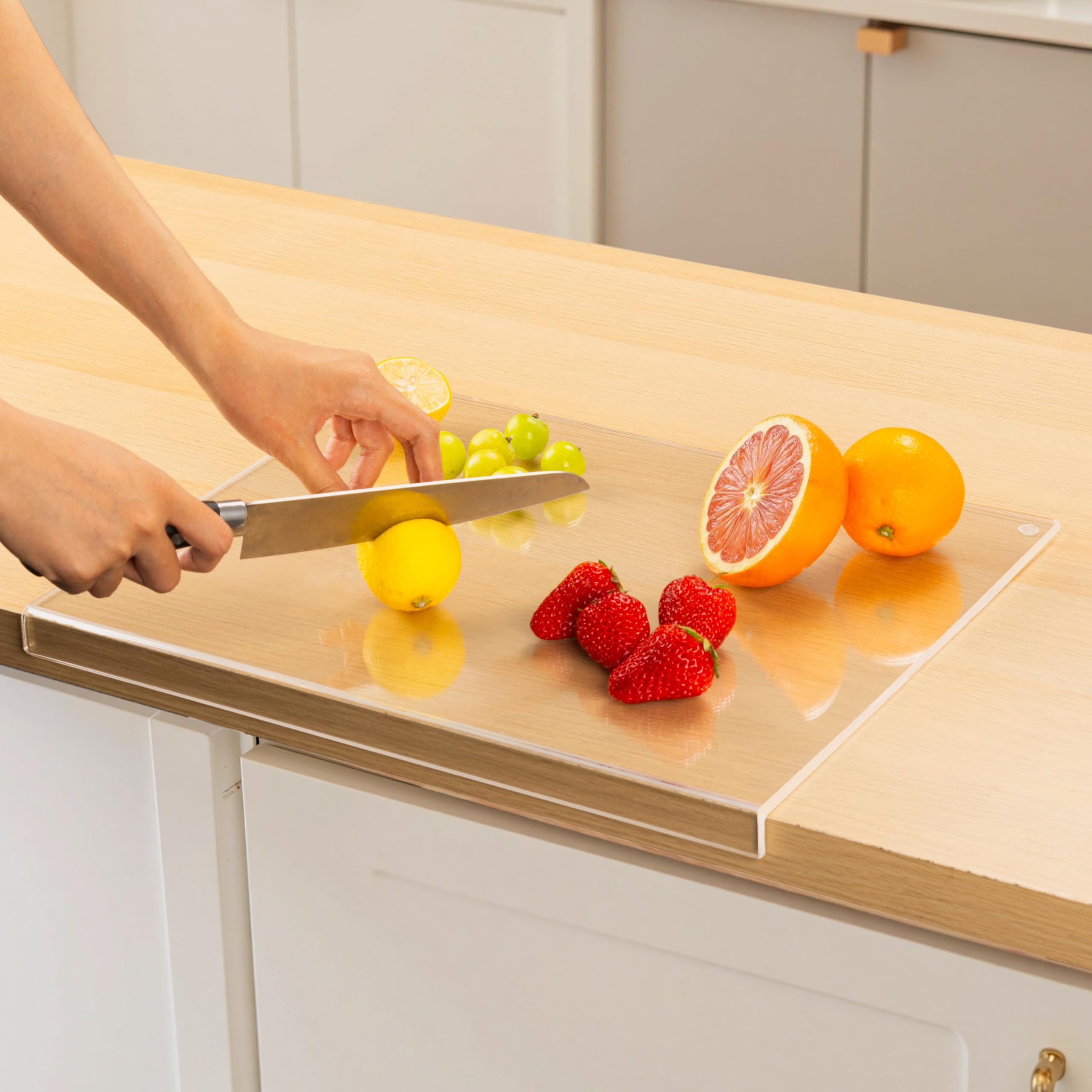 Photo 1 of Acrylic Cutting Board with Counter Lip, 16x12 Inch Clear Cutting Boards for Kitchen Counter, Cutting Board Non Slip for Countertop Protector, Apartment Essentials Kitchen Decor Gifts