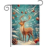 Winter Reindeer Snowflake Garden Flag 12x18 Inch Double Sided Xmas Ball Christmas Yard Outdoor Flag House Holiday Outside Decoration