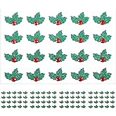Abaodam 10 Sheets Christmas Green Red Holly Dimensional Stickers for Holiday Christmas Card Making Wreath Arrangement Tag Holly Berries Embellishments DIY Holiday Wreath Arrangement