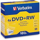 Verbatim DVD+RW 4.7GB 4X Rewritable Discs with Slim Cases, 10 Pack