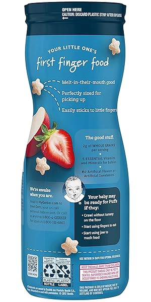 GERBER STAGE 3 BABY SNACKS, STRAWBERRY APPLE PUFFS, PUFFED GRAIN SNACK, BABY LED FEEDING, IRON & CHOLINE, STRAWBERRY APPLE PUFFS SNACKS