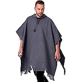 INTI ALPACA Alpaca Hooded Poncho for Men- Wool Cape with Hood - Winter Long Poncho - Comfortable House Coat-Solid Color