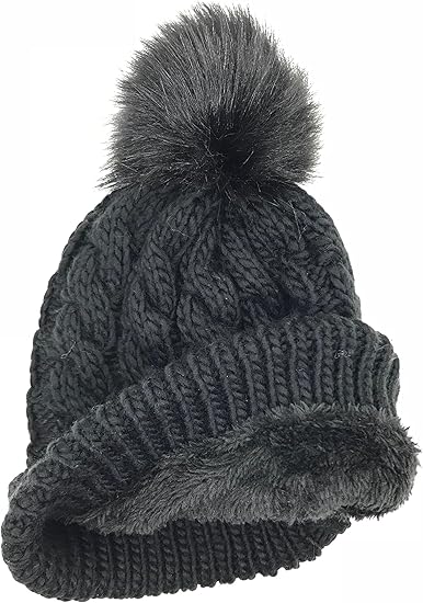 ladies black pom pom hat