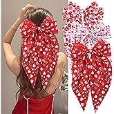 3Pcs Valentines Hair Claw Clip Big Bow Hairpins Ribbon Bow-Knot Barrettes Heart Designs Hair Clips Lips Print Pattern Claws Clips French Style with Long Tail Ponytail Hair Decor Accessories for Women