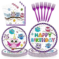 96 Pcs Owl Birthday Party Supplies Cute Cartoon Owl