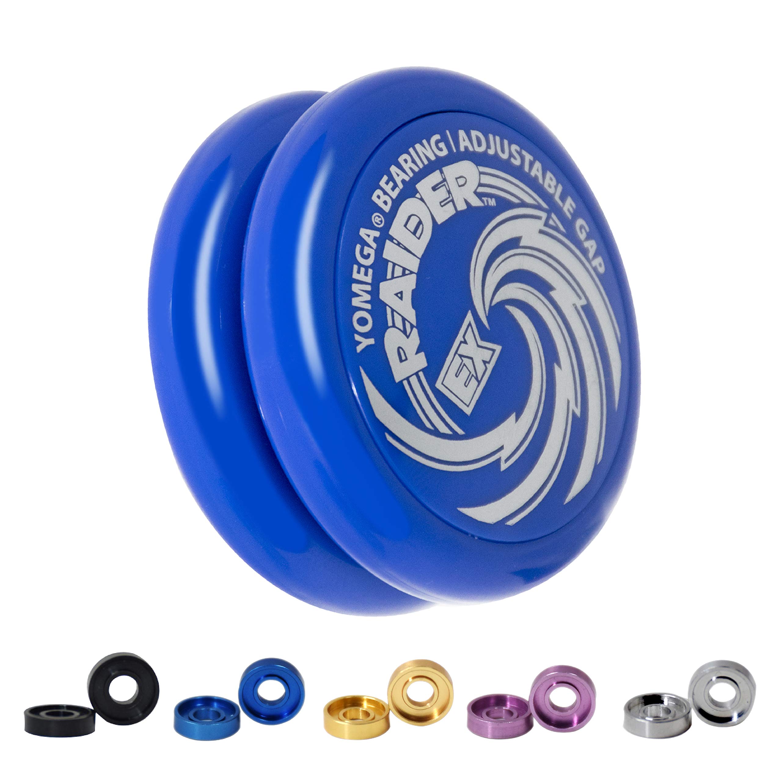 Yomega Raider Ex - Professional Responsive Ball Bearing yoyo, Great for Advanced String Tricks and Looping Play + 5 spacers + Extra 2 Strings (blue)