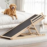 Dog Ramp for High Bed Couch, 55" Long Pet Steps for Small Medium Large Dogs | 5 Heights 19.5"-27.4", Holds 200lbs, Stable Base, 2 Safety Side Rails, Foldable, Anti-slip Yoga Mat, Wooden Dog Ramp for Pets