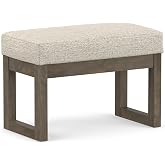 SIMPLIHOME Milltown 27" Wide Tweed Look Fabric Ottoman in Platinum | Contemporary ottoman with a cushioned seat for extra seating in the bedroom or entryway; rectangle footstool or footrest.