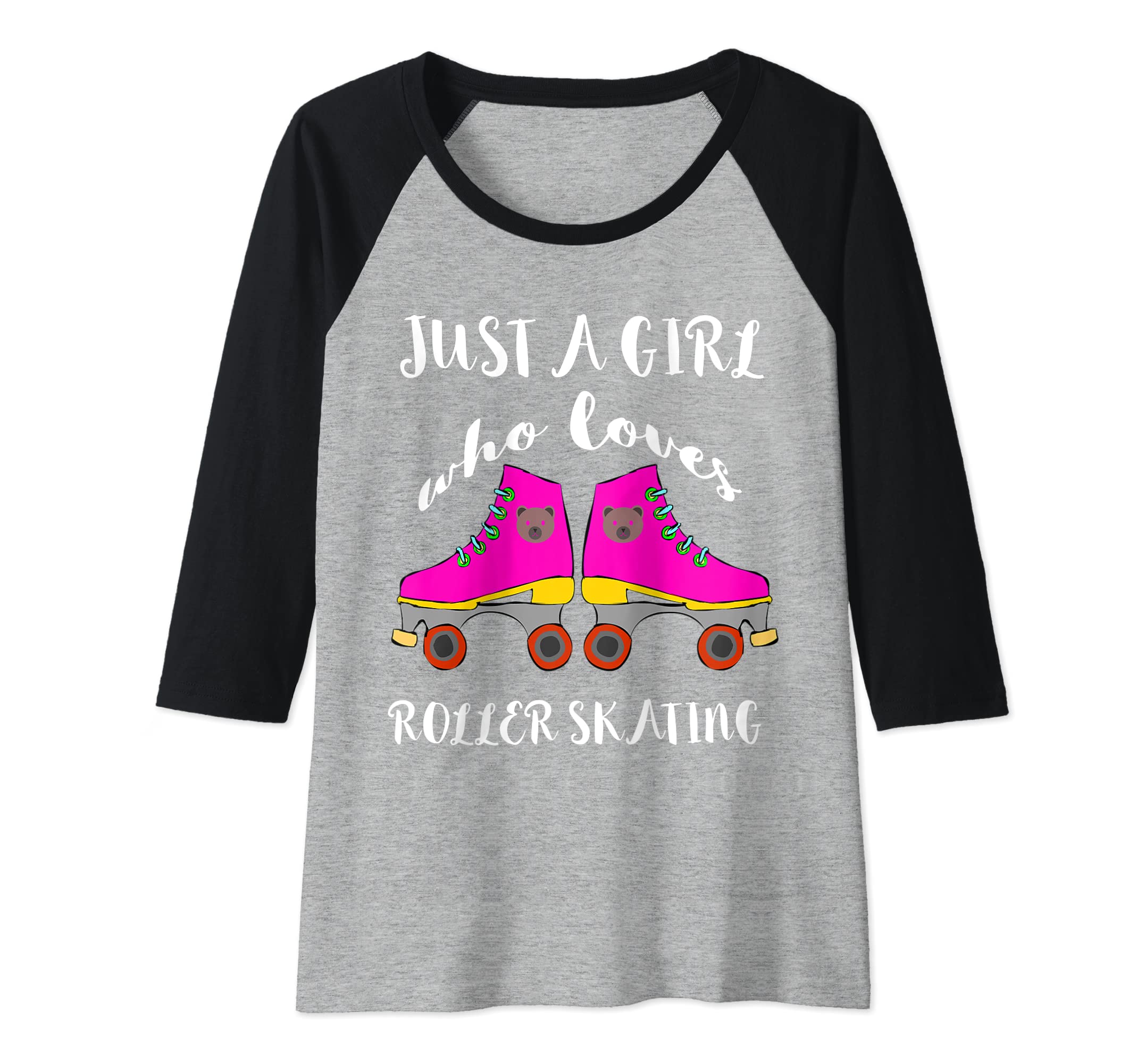 Womens Just A Girl Who Loves Roller Skating Roller Skates Skaters Raglan Baseball Tee